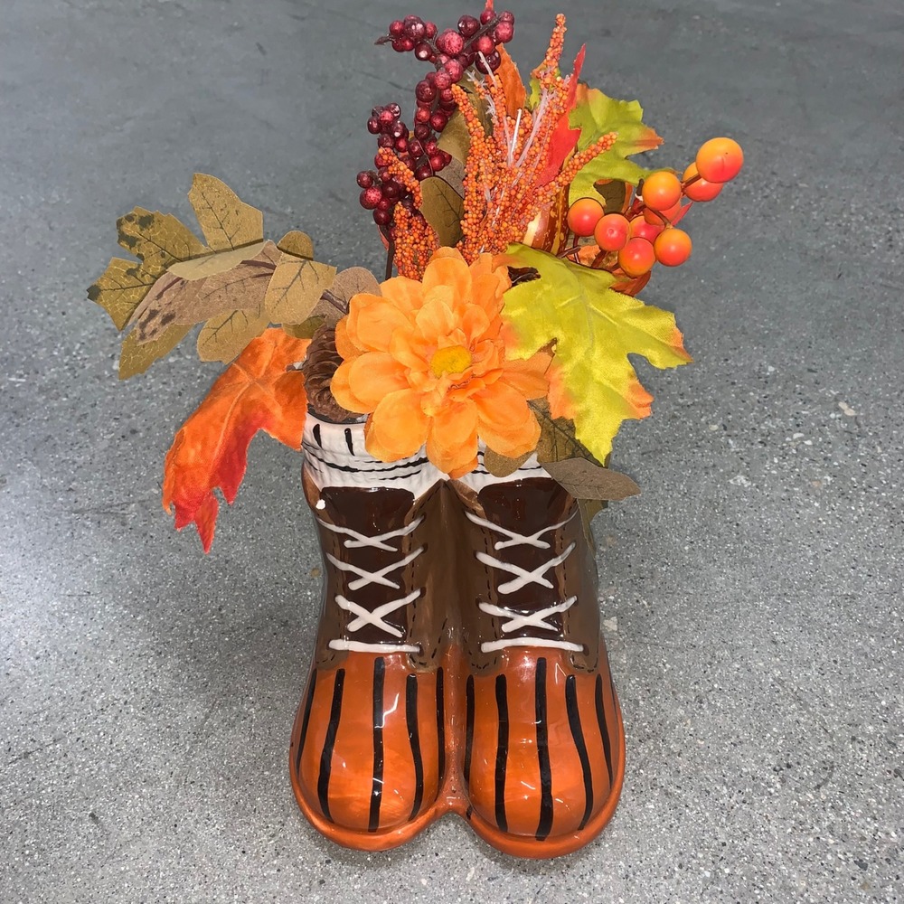 Kohl's Celebrate Together Fall Ceramic Boots Floral Decor Orange NWT Flaw